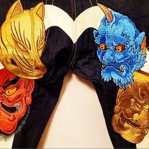 Evisu Selvedge Denim Devil Prajna Monsters Colorful Embroidery Jeans NWT w Bag